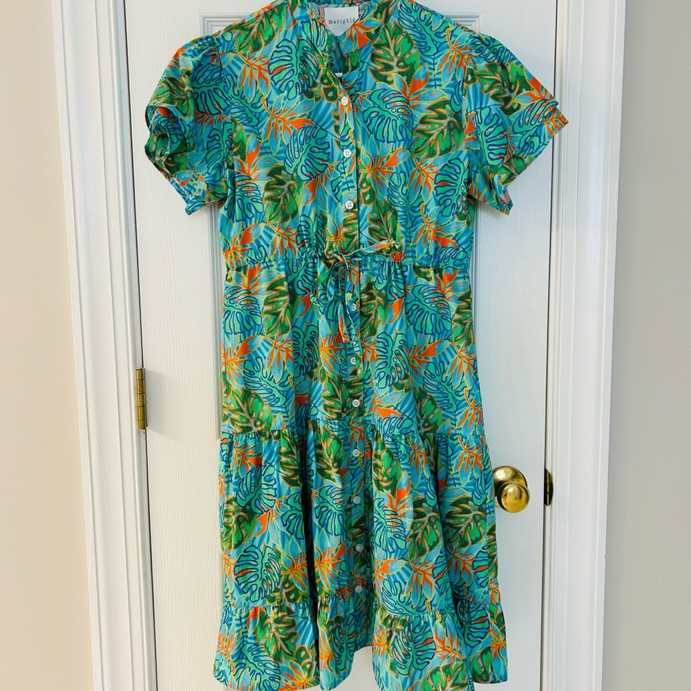 Marigold Tropical Print Button-Up Dress